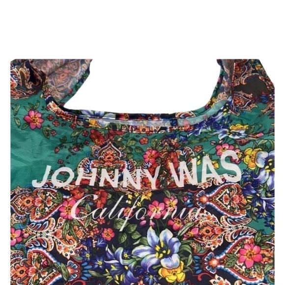 Johnny Was Foldable Floral Nylon Shopping Tote Reusable NEW Unused 4x5” folded - Picture 5 of 5